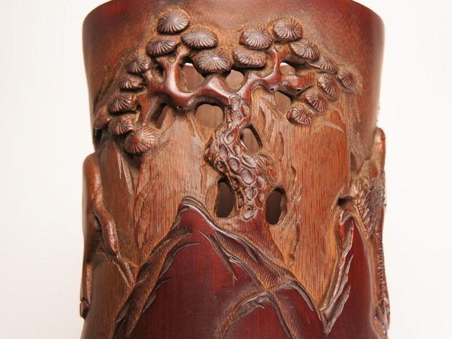 古玩雜項竹雕筆筒真品鑒賞圖