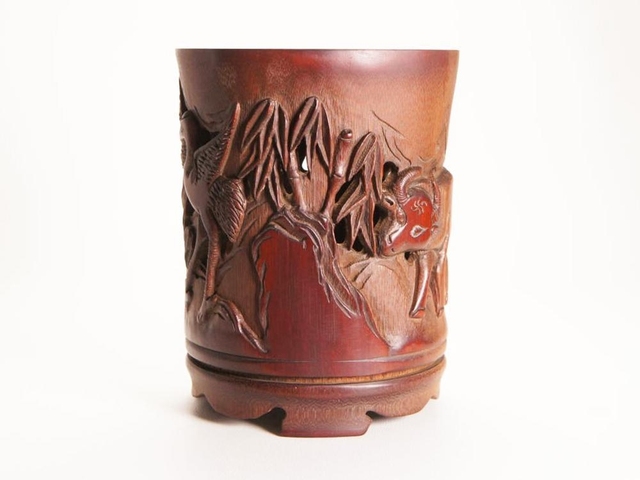 古玩雜項竹雕筆筒真品鑒賞圖