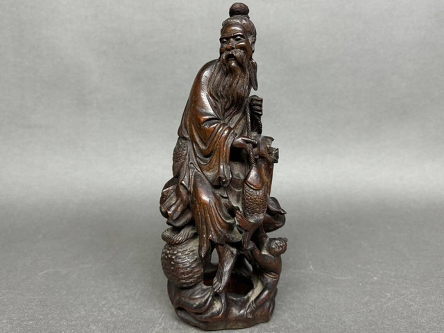 古玩雜項漁翁得利竹雕真品鑒賞圖