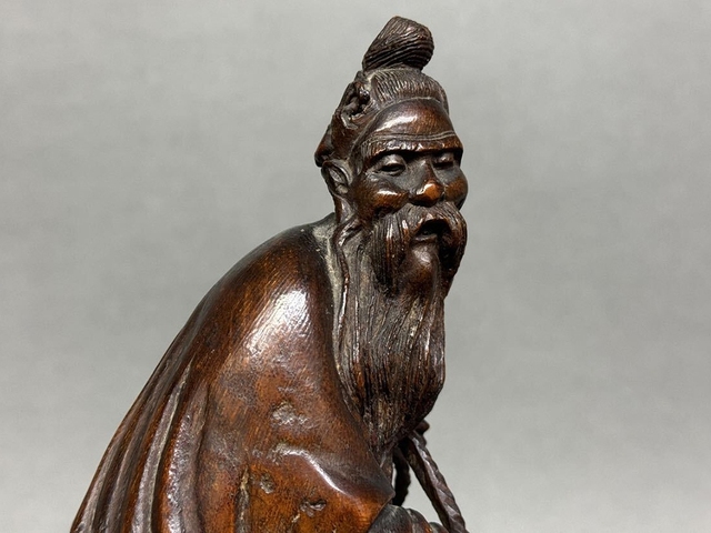 古玩雜項漁翁得利竹雕真品鑒賞圖