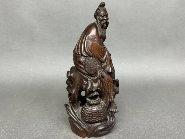 古玩雜項漁翁得利竹雕真品鑒賞圖