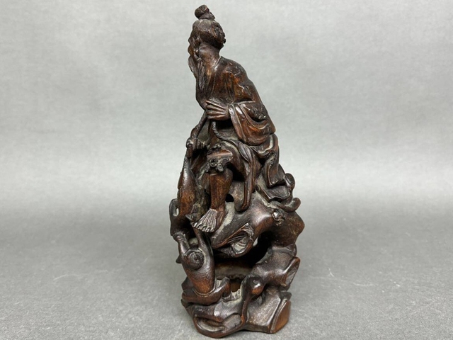 古玩雜項漁翁得利竹雕真品鑒賞圖