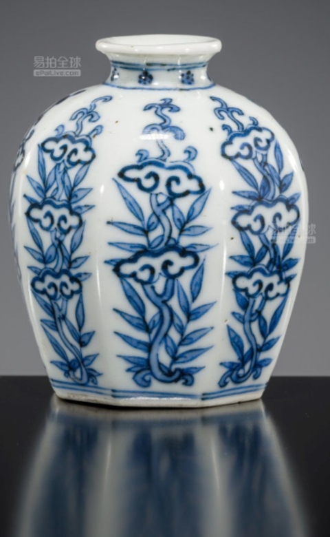 古玩陶瓷青花花卉紋八方罐,模糊,偏老真品鑒賞圖
