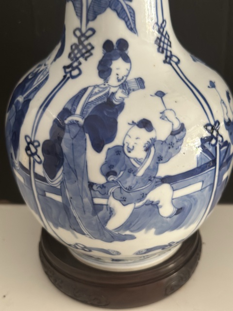 古玩陶瓷三娘教子圖天球瓶真品鑒賞圖