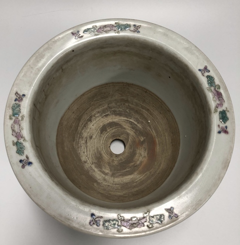古玩陶瓷粉彩鳳凰牡丹花紋花盆真品鑒賞圖