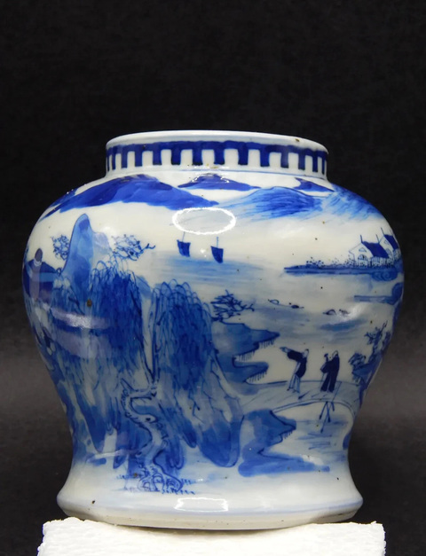 古玩陶瓷青花山水人物紋罐真品鑒賞圖
