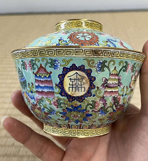 古玩陶瓷佛家八寶蓋碗真品鑒賞圖