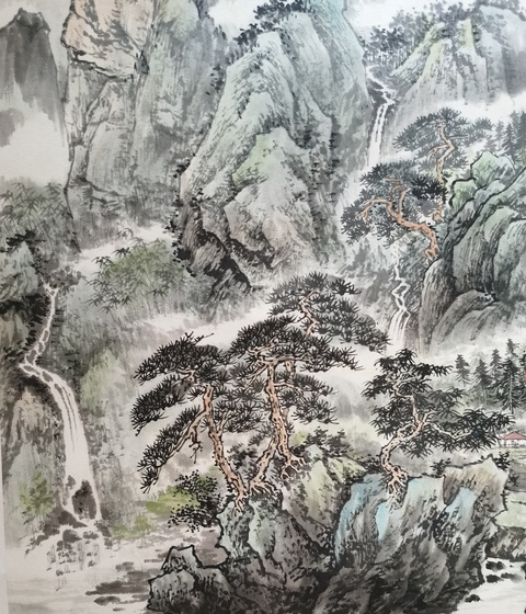 古玩字畫四川都江堰美術(shù)學(xué)校校長中國國畫家協(xié)會(huì)理事王興志山水拍賣，當(dāng)前價(jià)格899元