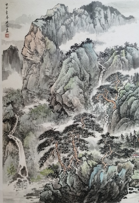 古玩字畫四川都江堰美術(shù)學(xué)校校長中國國畫家協(xié)會(huì)理事王興志山水拍賣，當(dāng)前價(jià)格899元