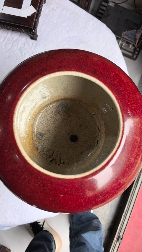 古玩陶瓷紅釉大洗真品鑒賞圖