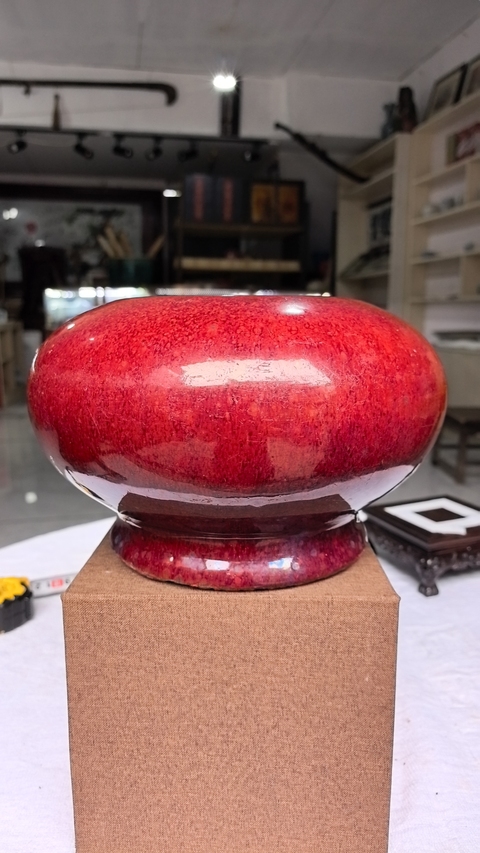 古玩陶瓷紅釉大洗真品鑒賞圖