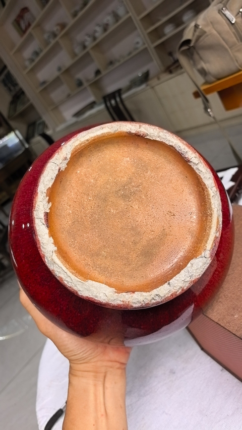 古玩陶瓷紅釉大洗真品鑒賞圖