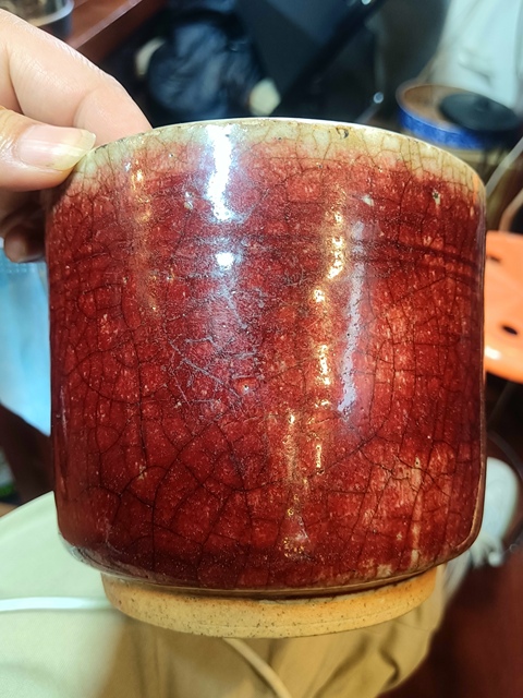古玩陶瓷紅釉筒式爐真品鑒賞圖