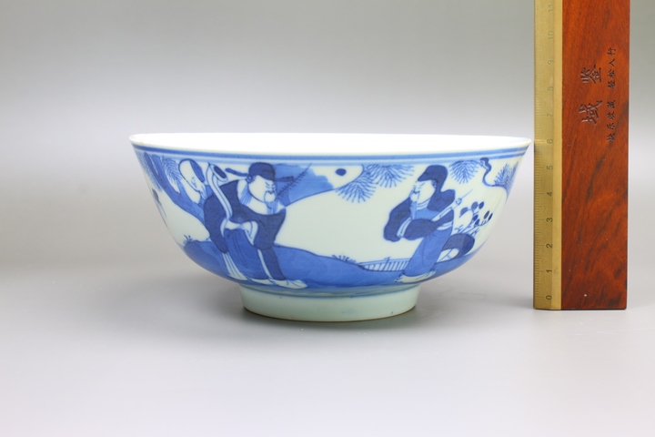 古玩陶瓷清晚期·青花三星人物故事紋大碗拍賣，當前價格312元
