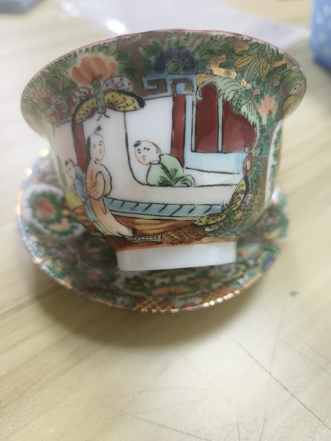 古玩陶瓷民國解放初·廣彩百財紋三才蓋碗 真品鑒賞圖