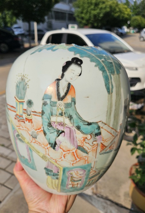 古玩陶瓷粉彩人物故事東瓜罐真品鑒賞圖
