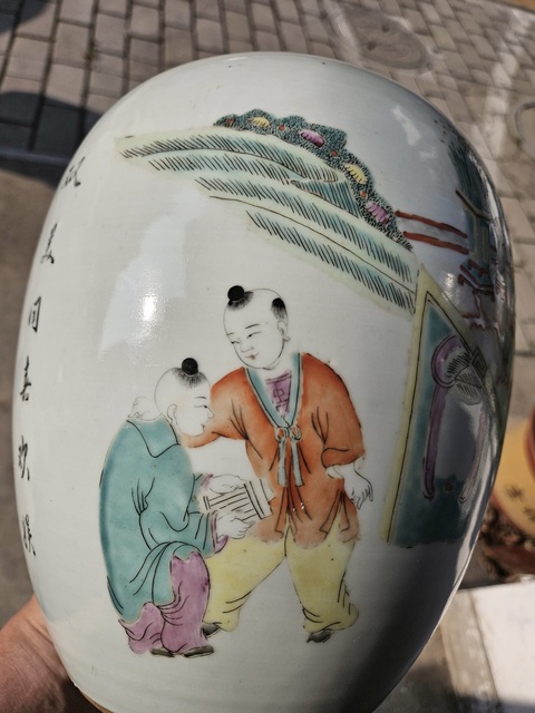 古玩陶瓷粉彩人物故事東瓜罐真品鑒賞圖