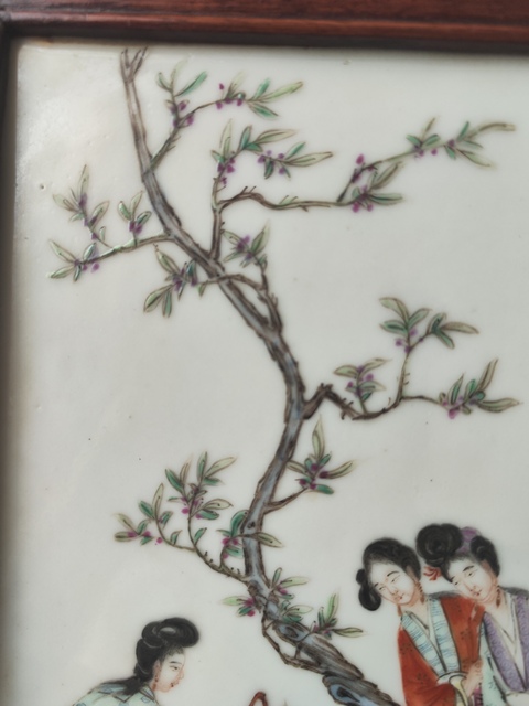 古玩陶瓷民國細路粉彩瓷板真品鑒賞圖