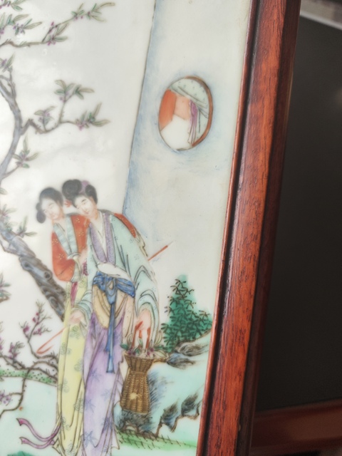 古玩陶瓷民國細路粉彩瓷板真品鑒賞圖