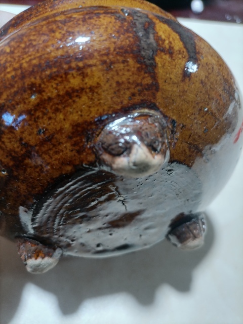 古玩陶瓷醬釉三足爐真品鑒賞圖