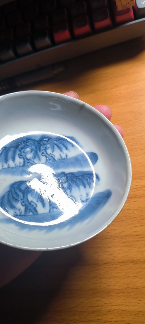 古玩陶瓷柳蔭圖青花洗真品鑒賞圖