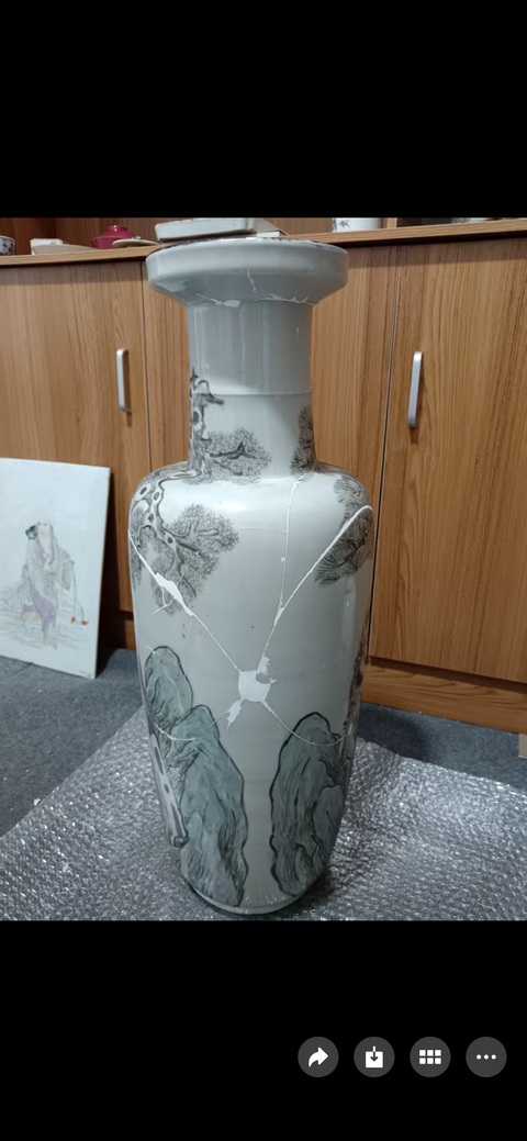 古玩陶瓷清光緒 淺絳彩花鳥紋棒槌瓶真品鑒賞圖
