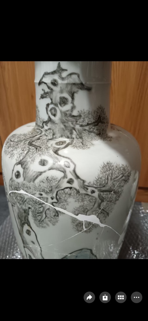古玩陶瓷清光緒 淺絳彩花鳥紋棒槌瓶真品鑒賞圖