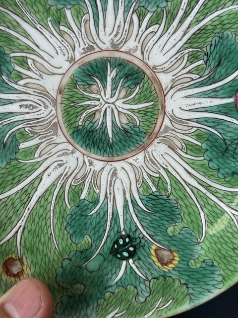 古玩陶瓷粉彩白菜紋盤真品鑒賞圖