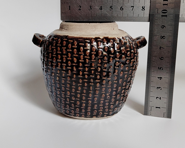 古玩陶瓷褐釉雙系柳斗罐真品鑒賞圖