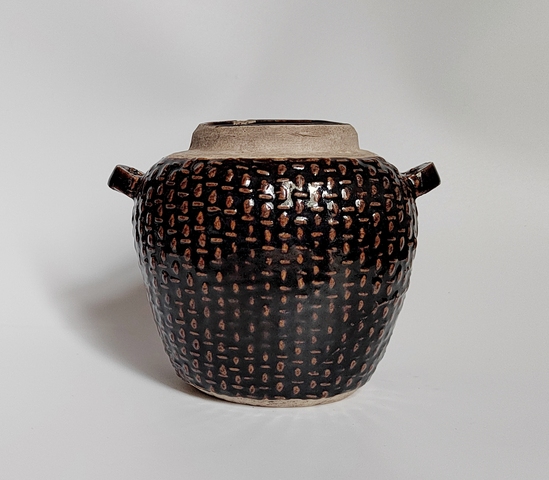 古玩陶瓷褐釉雙系柳斗罐真品鑒賞圖