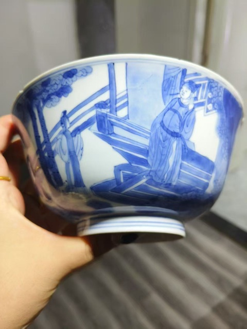 古玩陶瓷青花人物故事紋碗真品鑒賞圖