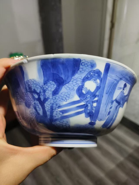 古玩陶瓷青花人物故事紋碗真品鑒賞圖