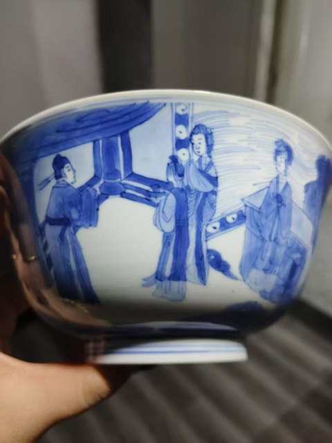 古玩陶瓷青花人物故事紋碗真品鑒賞圖