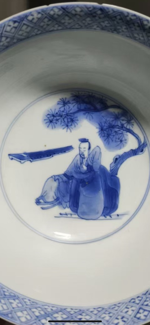 古玩陶瓷青花人物故事紋碗真品鑒賞圖