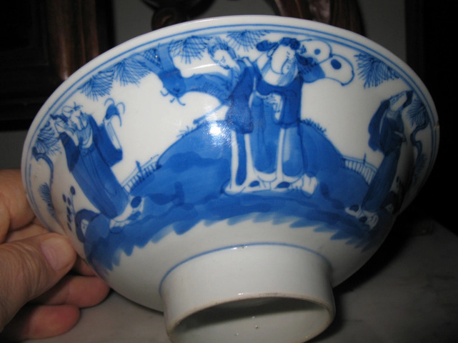 古玩陶瓷青花三星高照?qǐng)D碗真品鑒賞圖
