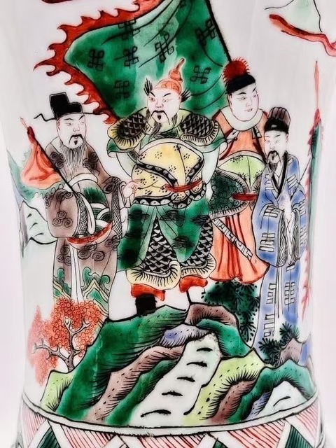 古玩陶瓷五彩人物故事紋花觚真品鑒賞圖