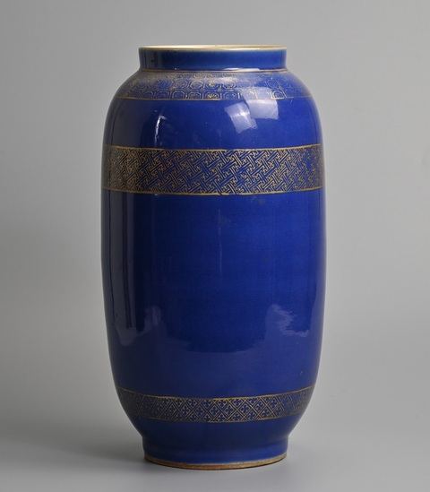 古玩陶瓷霽藍(lán)釉描金錦地紋燈籠瓶真品鑒賞圖