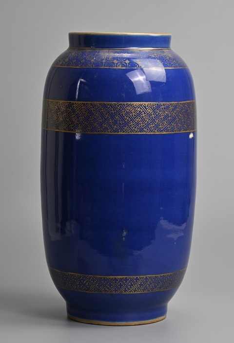 古玩陶瓷霽藍(lán)釉描金錦地紋燈籠瓶真品鑒賞圖