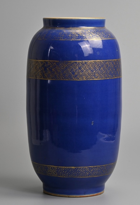 古玩陶瓷霽藍(lán)釉描金錦地紋燈籠瓶真品鑒賞圖