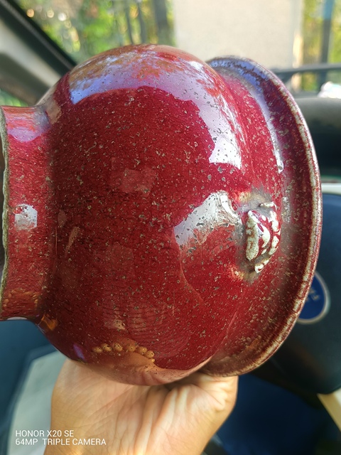 古玩陶瓷雙鋪首紅釉香爐真品鑒賞圖