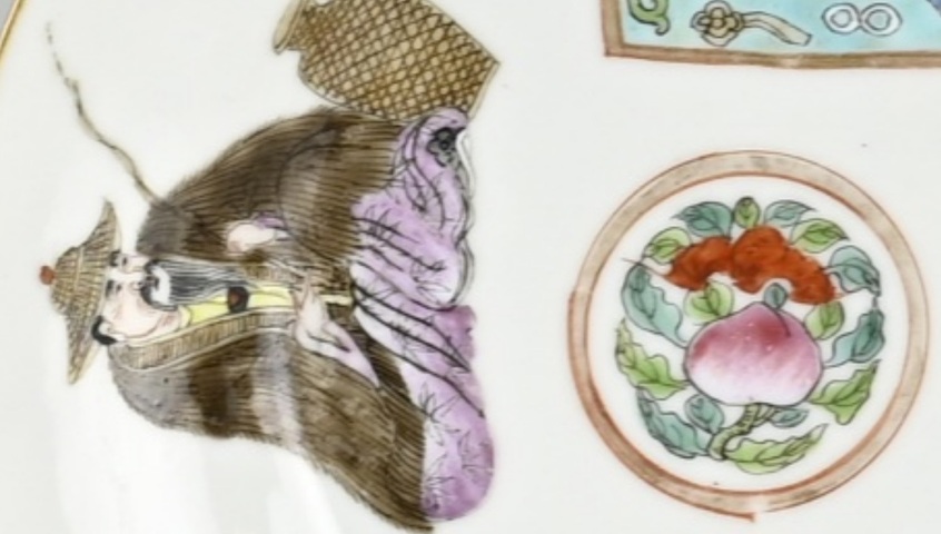 古玩陶瓷粉彩無雙譜人物盤，模糊，偏老真品鑒賞圖