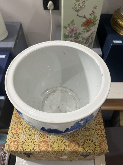 古玩陶瓷青花山水人物紋案缸，注意品相真品鑒賞圖