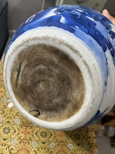 古玩陶瓷青花山水人物紋案缸，注意品相真品鑒賞圖