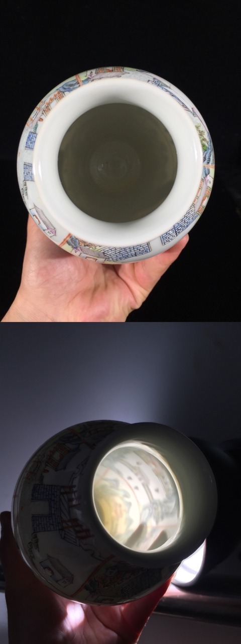 古玩陶瓷樓臺亭閣山水粉彩瓶真品鑒賞圖
