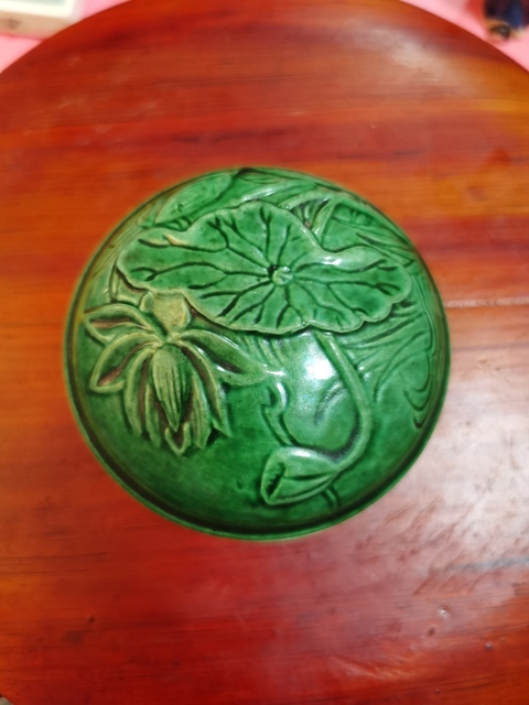 古玩陶瓷綠釉蓋盒真品鑒賞圖