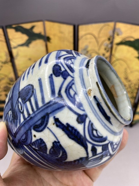 古玩陶瓷明嘉萬時期 青花人物故事紋手把罐拍賣，當前價格10000元
