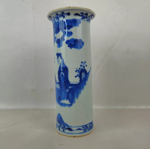 古玩陶瓷青花仕女人物圖箭筒真品鑒賞圖