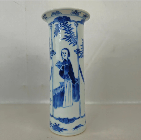 古玩陶瓷青花仕女人物圖箭筒真品鑒賞圖