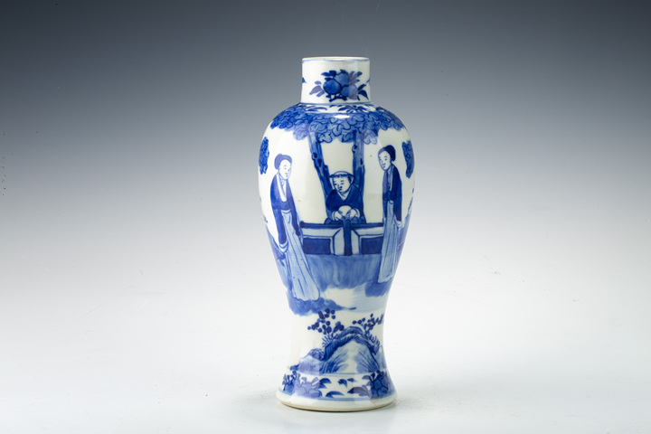 古玩陶瓷清晚·青花仕女教子圖瓶真品鑒賞圖