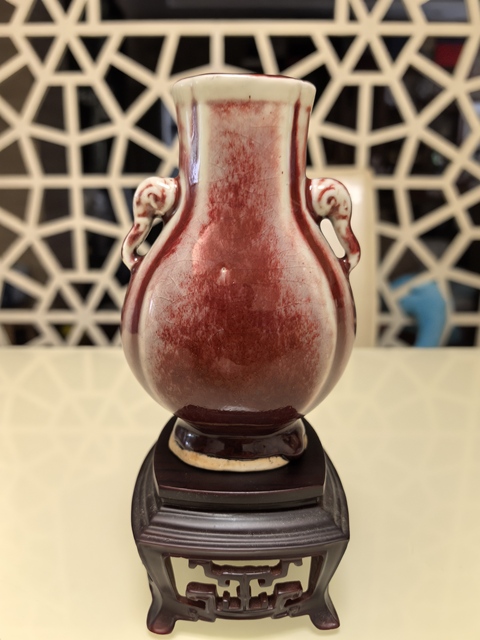 古玩陶瓷紅釉扁瓶真品鑒賞圖
